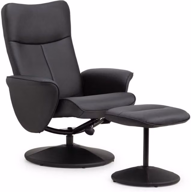 Ashfield Black Synthetic Leather Recliner and Ottoman Set
