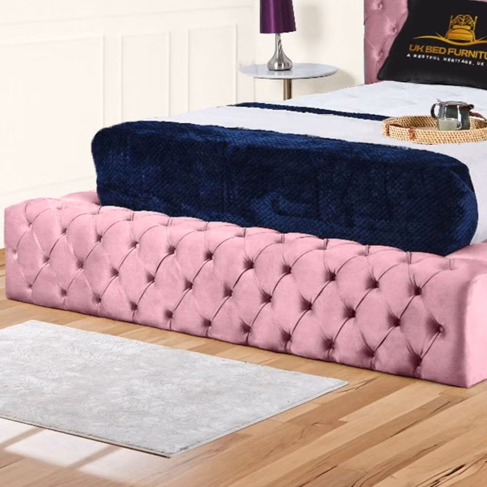 UK Bed Furniture Ambassador Pink Velvet Upholstered Ottoman Gas Lift Bed with 54 Inch Headboard, W/D/H: 140 x 200 cm – 3