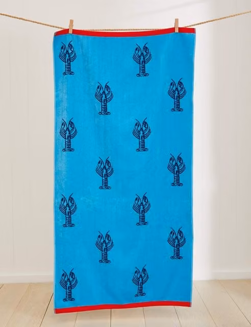 M&S Fluffy Pure Cotton Lobster Beach Towel in Blue Mix