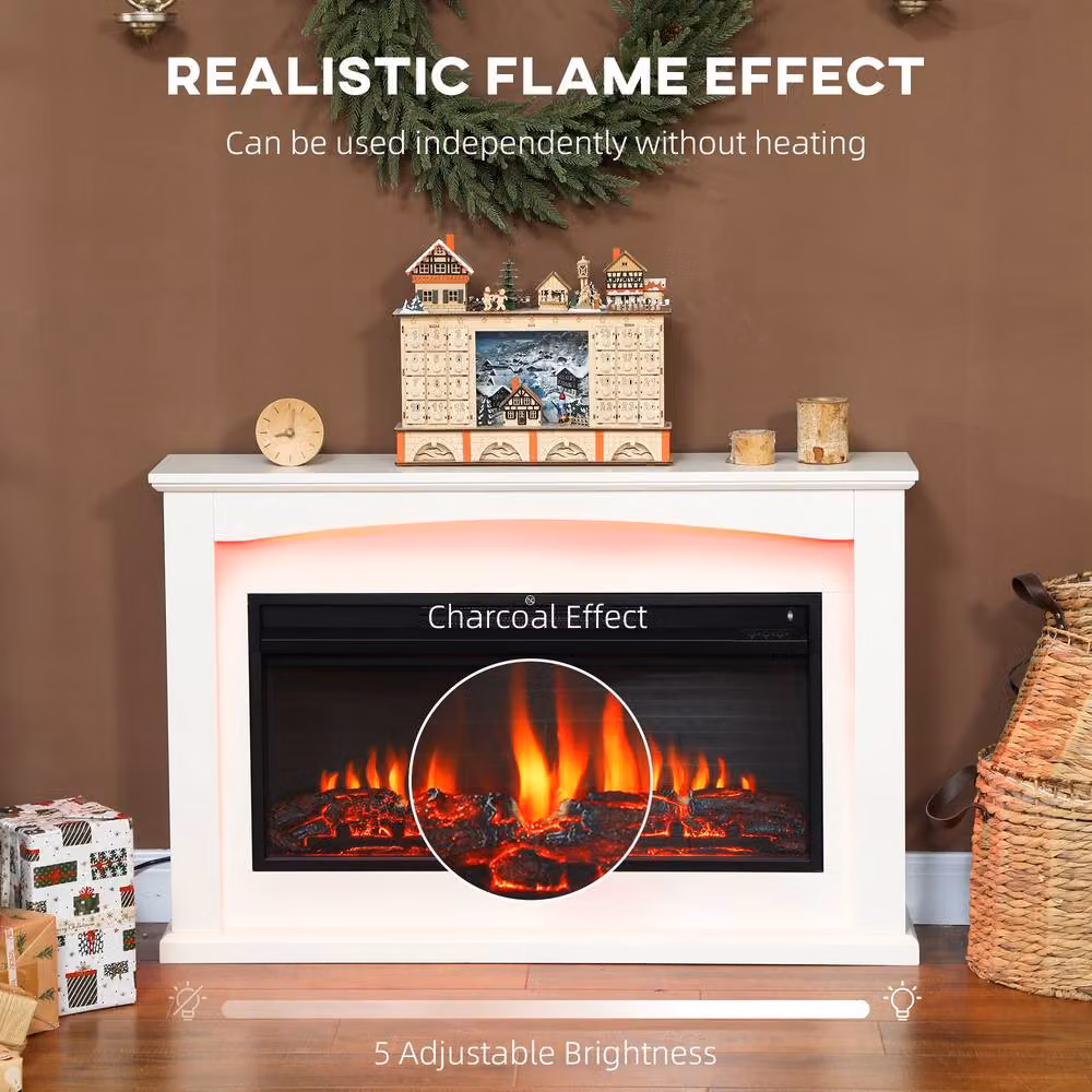 HOMCOM White Recessed Electric Mantel Fireplace with 2000W Heater, Covers up to 30 m2 – 3