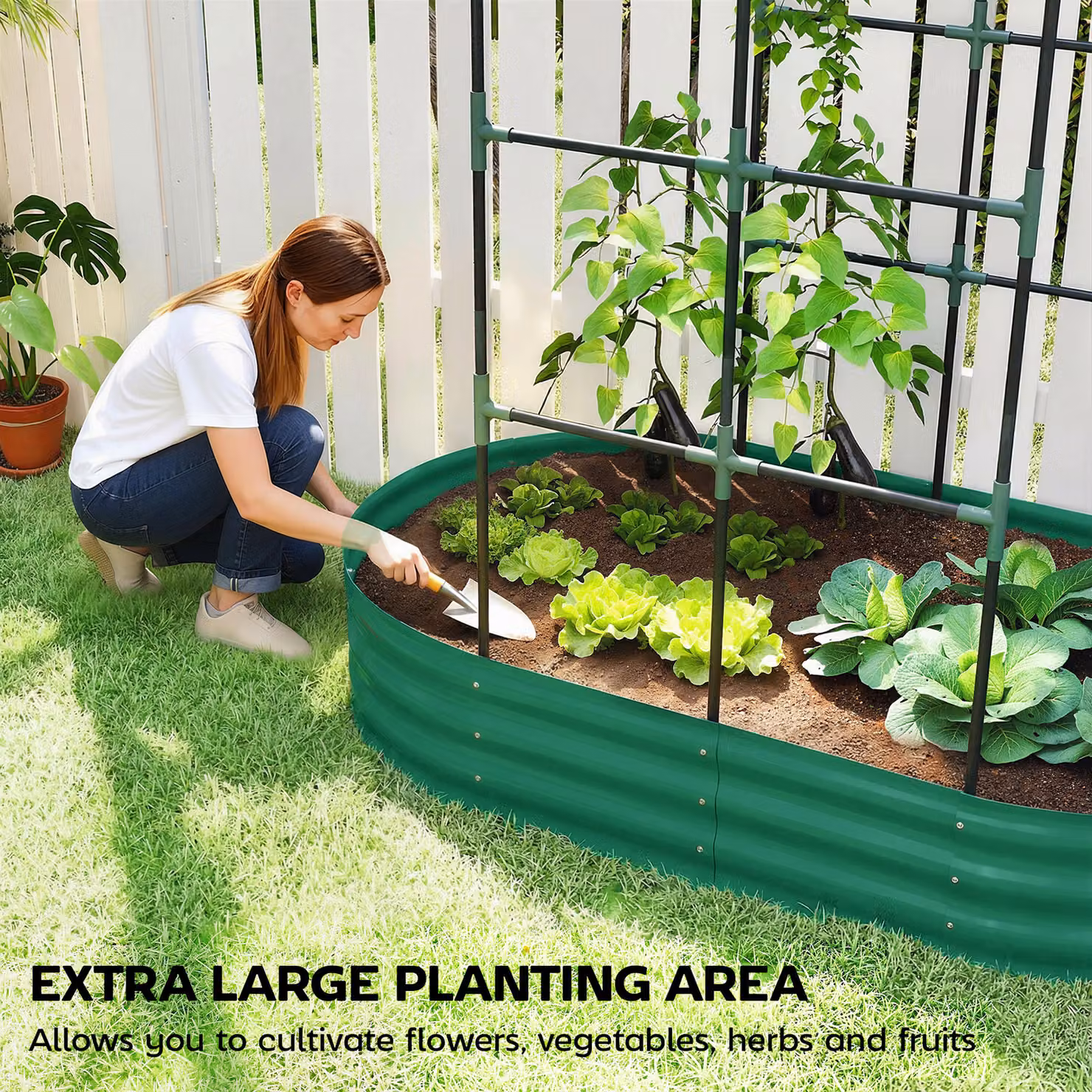 Outsunny Galvanised Steel Raised Garden Bed with Arched Trellis, Green, W: 152.4 cm, D: 91.44 cm, H: 182.88 cm – 4