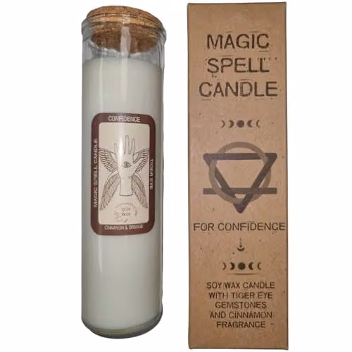 KDMD Confidence Magic Spell Pillar Candle with Crystals in White and Orange – 2