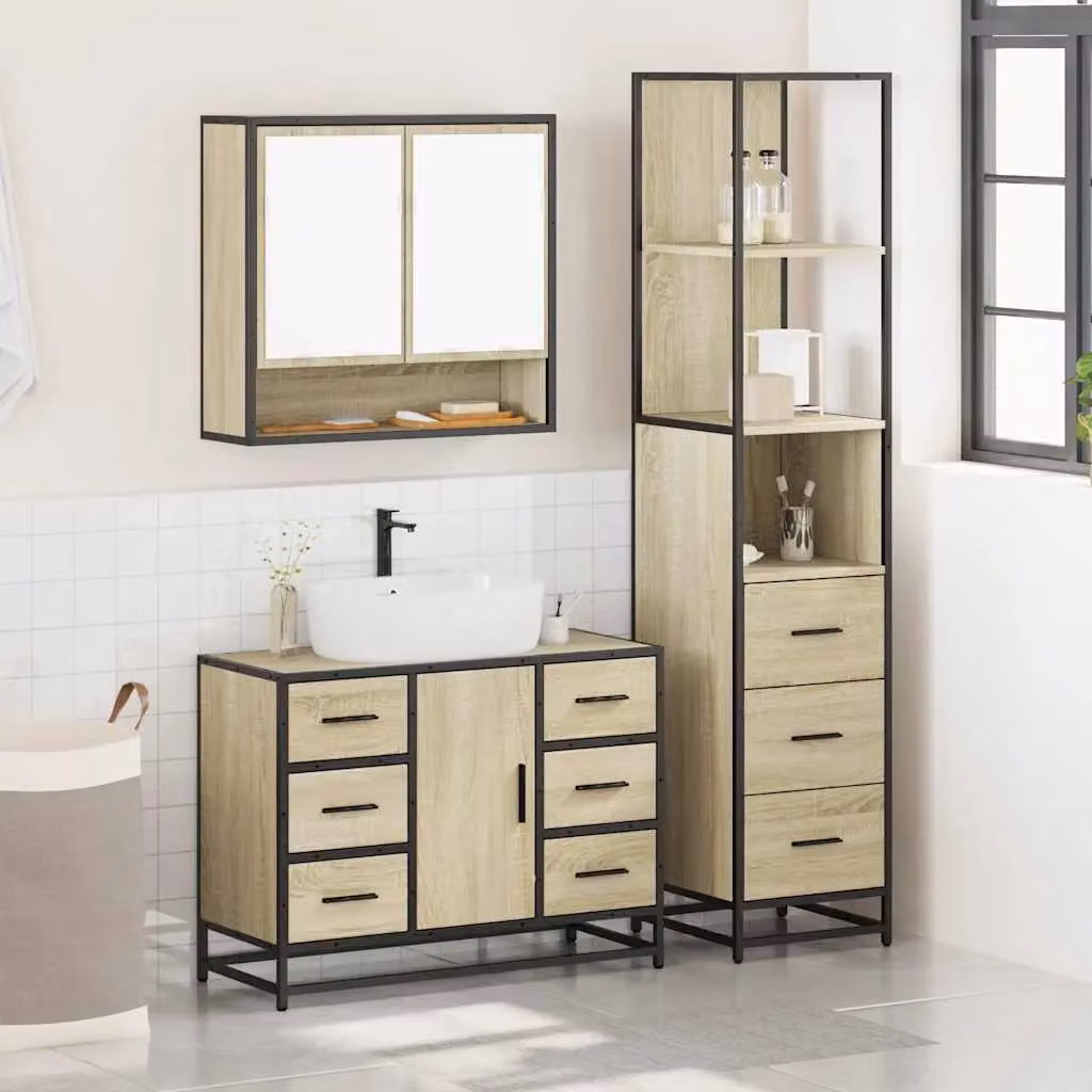 Berkfield Home 3 Piece Industrial Bathroom Furniture Set in Brown Sonoma Oak – 2