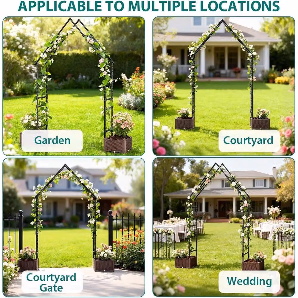 VOGREX Black Metal Garden Arbor Trellis with 2 Planters for Wedding Decoration and Climbing Plants – 4