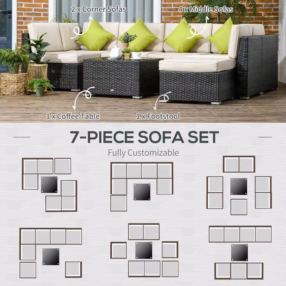 STILVORA 7-Seater Modern Sofa Set with Tempered Glass Table in Brown – 4