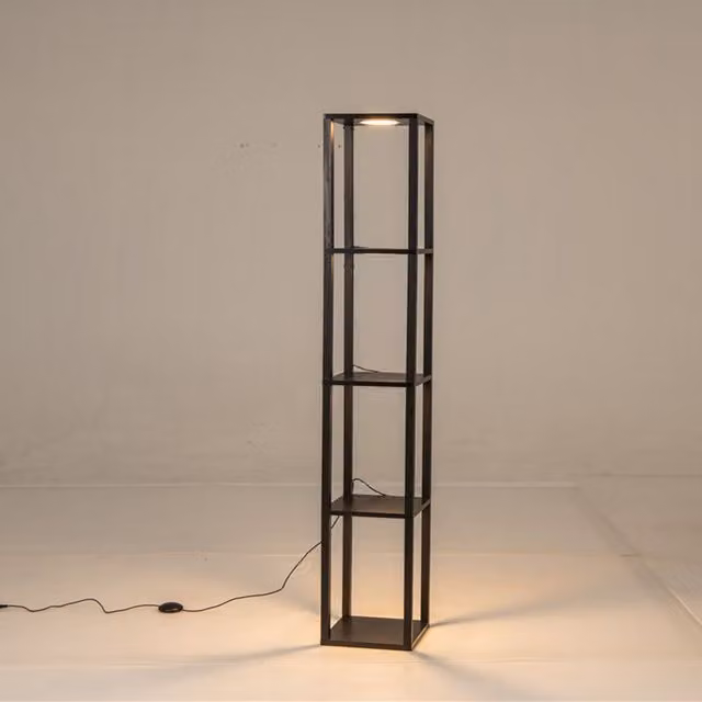 Costway Black LED Floor Lamp with 4-Tier Wood and Metal Shelves and Dimmable Adjustable Lighting – 1