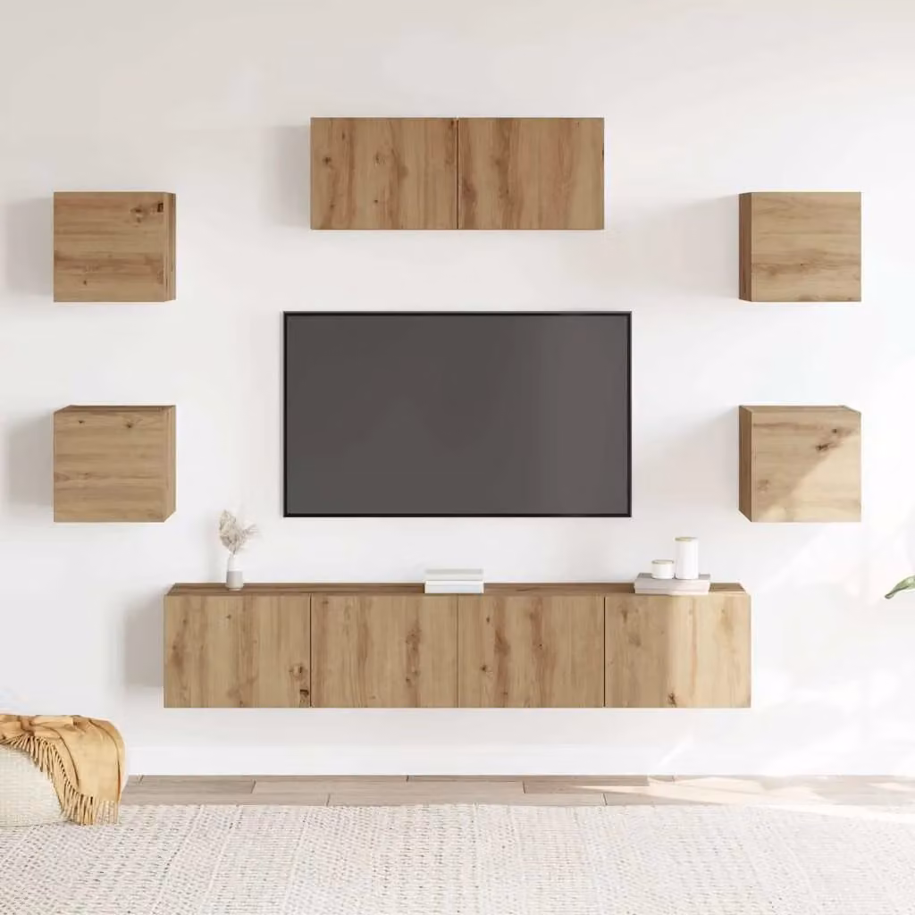Berkfield Home 5 Piece Wall-mounted Artisan Oak TV Cabinet Set in Brown – 2