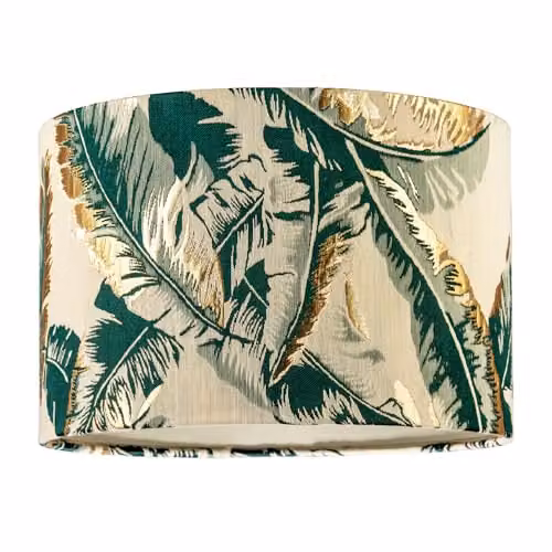 Happy Homewares Botanical and Tropical Jacquard Fabric Lamp Shade in Green, Gold and Beige, W: 30 cm, H: 20 cm – 1