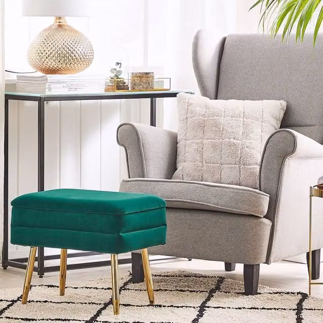 Wyld and Coco Dark Green Velvet Storage Bench with Gold Metal Legs – 1