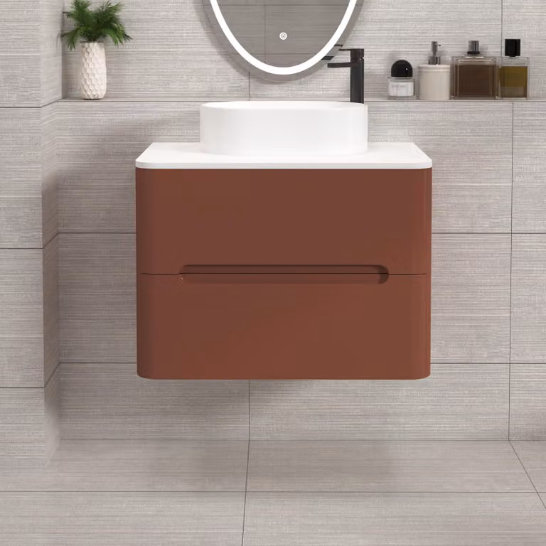 Royal Bathrooms Venice 700mm Wall Hung Vanity Unit in Terracotta with 2 Drawers and White Peak Basin