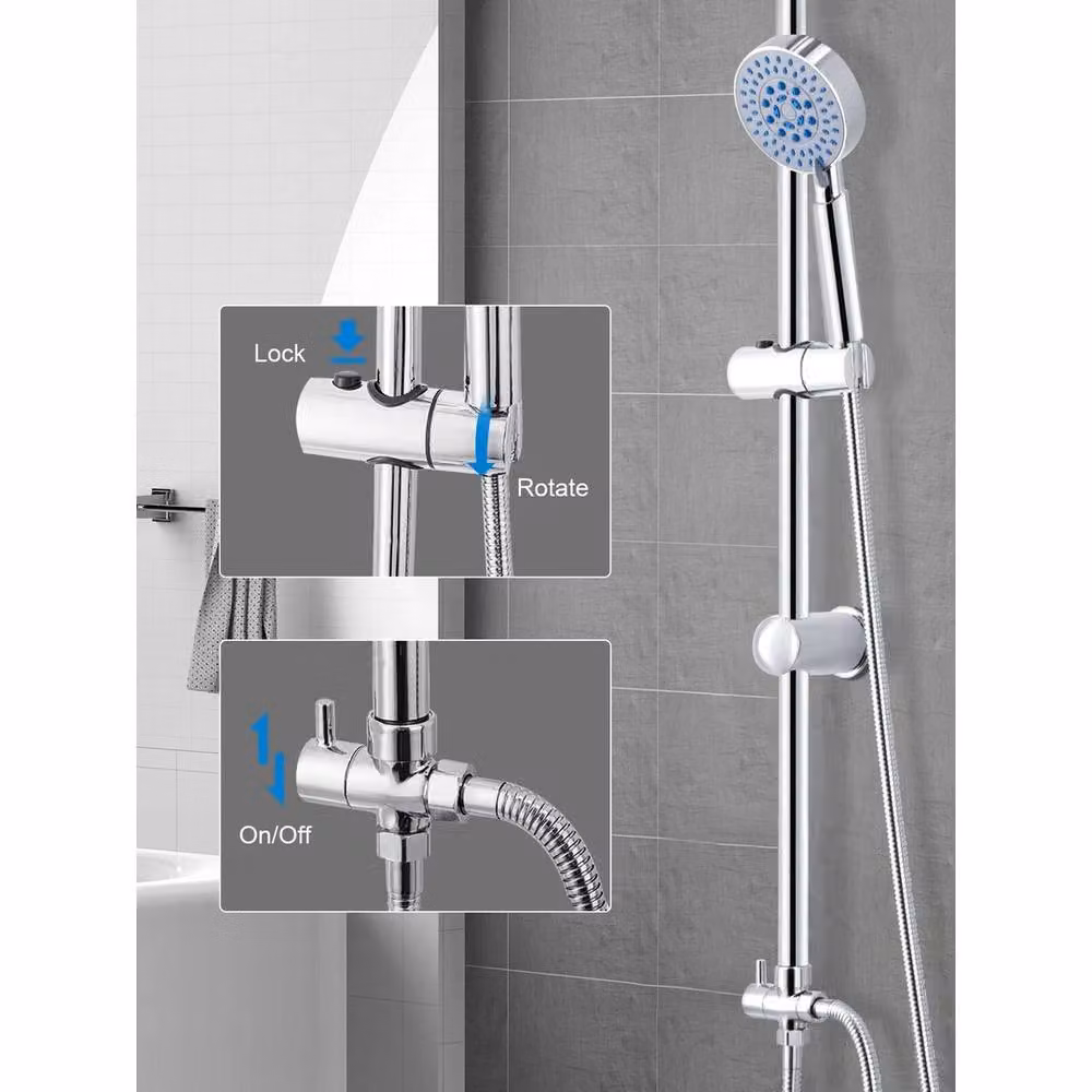 Nordara Silver Chrome Exposed Waterfall Shower Set with Overhead Rain Shower and Hand Shower – 2