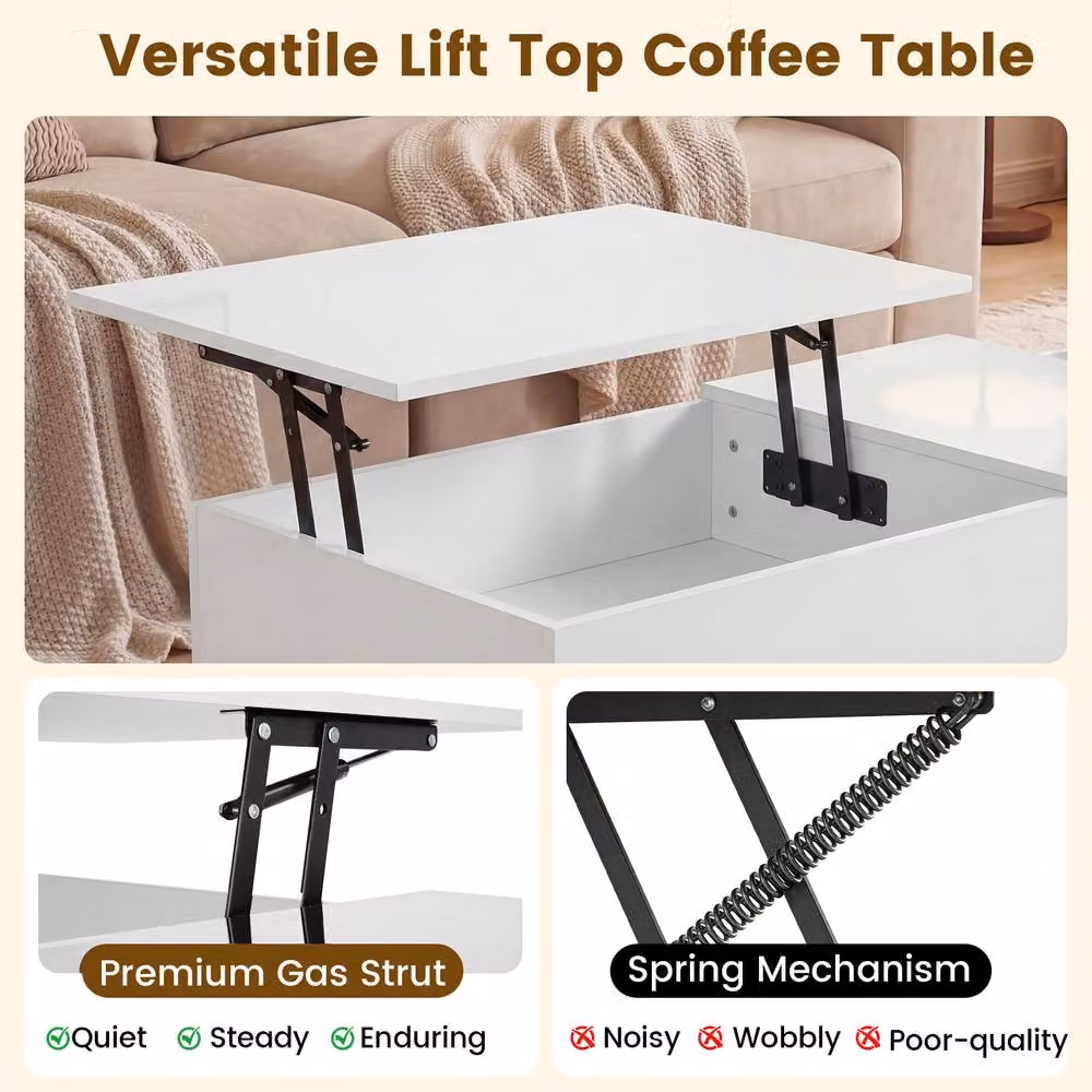 Costway Modern White High Gloss Lift Top Coffee Table with Metal Legs – 3