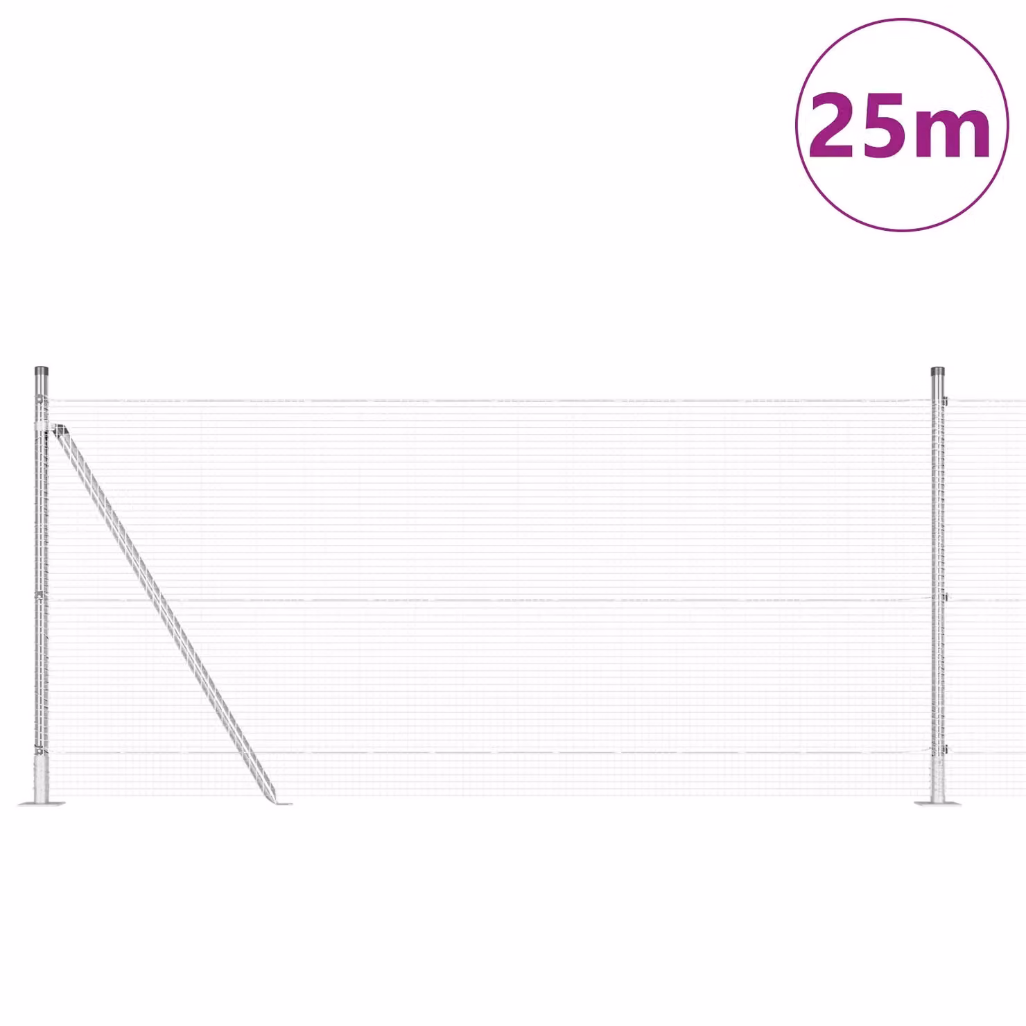 Berkfield Home Galvanised Steel Welded Wire Fence with 13 Flanged Posts, Silver, W: 1 m, L: 25 m – 2