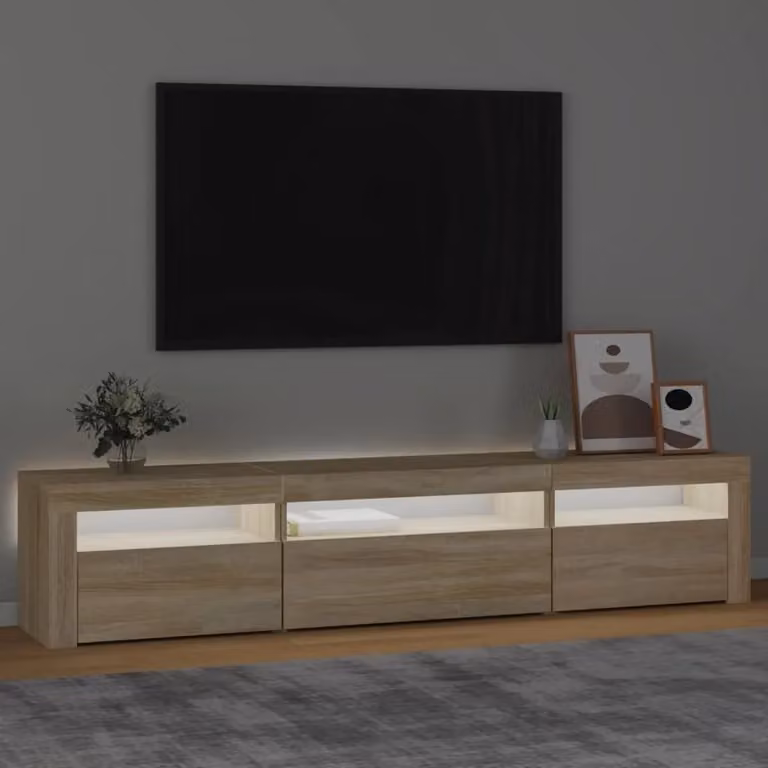 Berkfield Home Modern TV Cabinet with LED Lights in Sonoma Oak Brown, W: 195 cm, D: 35 cm, H: 40 cm