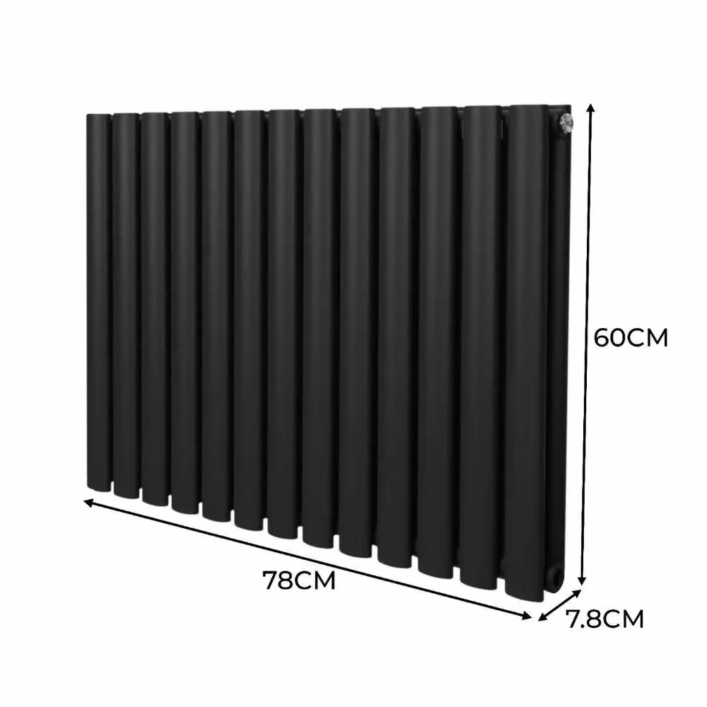 Monstershop Oval Column Radiator in Black Steel, H 78 cm x W 60 cm x D 7.8 cm – 5