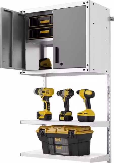 Gymax Grey Metal Wall Mounted Garage Hanging Tool Cabinet with Adjustable Shelves and Lockable Hinged Doors – 1