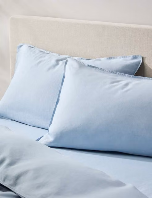 M&S 2 Pack Pure Linen Standard Pillowcases in Blue Chambray