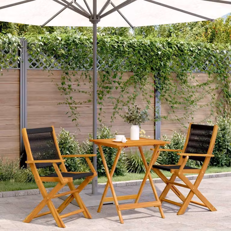 Berkfield Home Beautiful 3 Piece Black Polypropylene and Acacia Wood Bistro Set