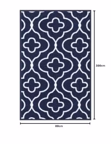 Desire Rugs Quatrefoil Non-Slip Washable Indoor Runner Mat, Blue, W: 80 cm, L: 300 cm – 2