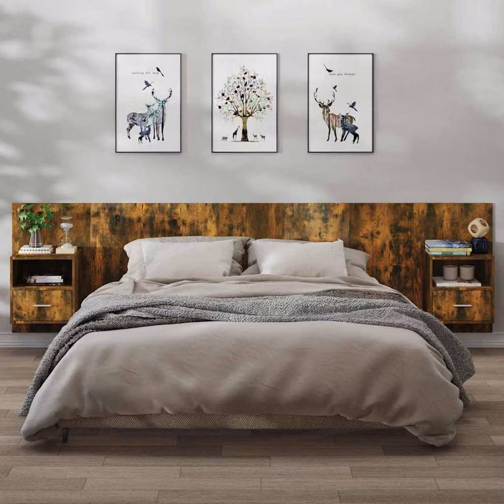 Berkfield Home Wall-mounted Bedside Cabinets, 2 Piece Set, Smoked Oak in Brown – 2