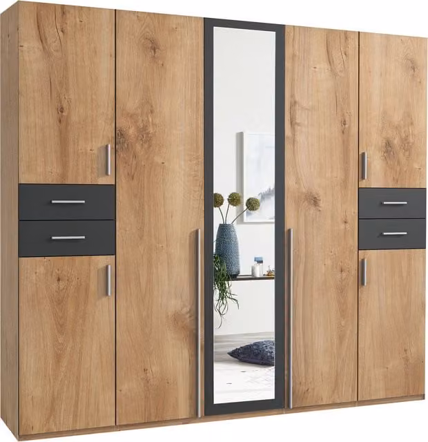 Tjs Vegas Wardrobe in Planked Oak, Height: 225 cm