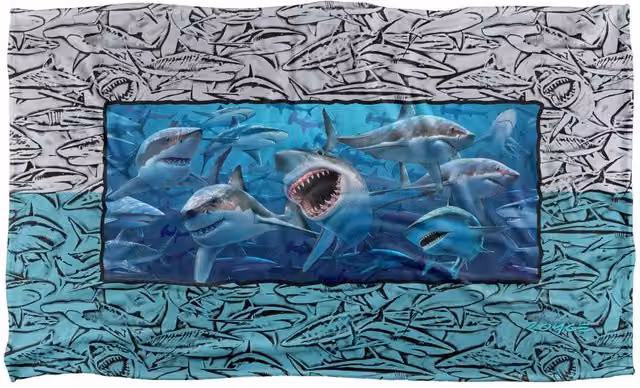 JQ Licensing Royce Mcclure Great White Shark Frame Silky Touch Super Soft Fleece Throw Blanket, Blue, W/D/H: 91 x 147 cm – 3