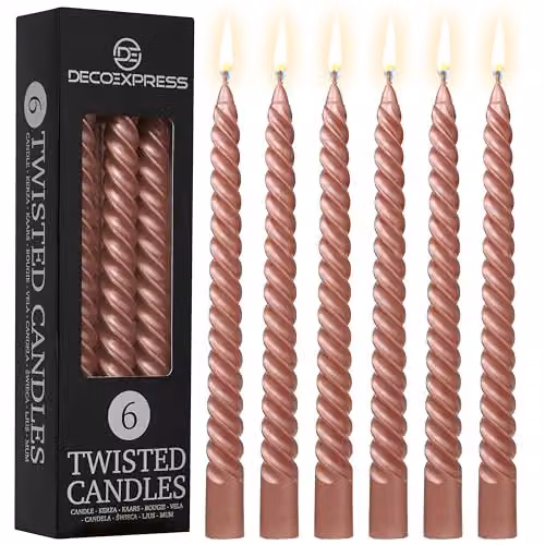 Deco Express Non-Drip Twisted Non-Scented Dinner Candles, Copper, Pack of 6