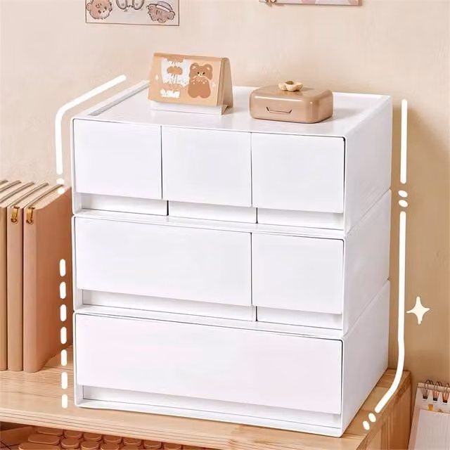 VOGREX White 3 Tier Stackable Desk Shelf with Drawers
