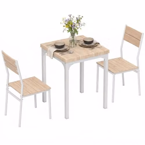 HOMCOM 3 Piece Industrial Dining Set with Square Table and 2 Chairs in Sand, Beige or White – 1