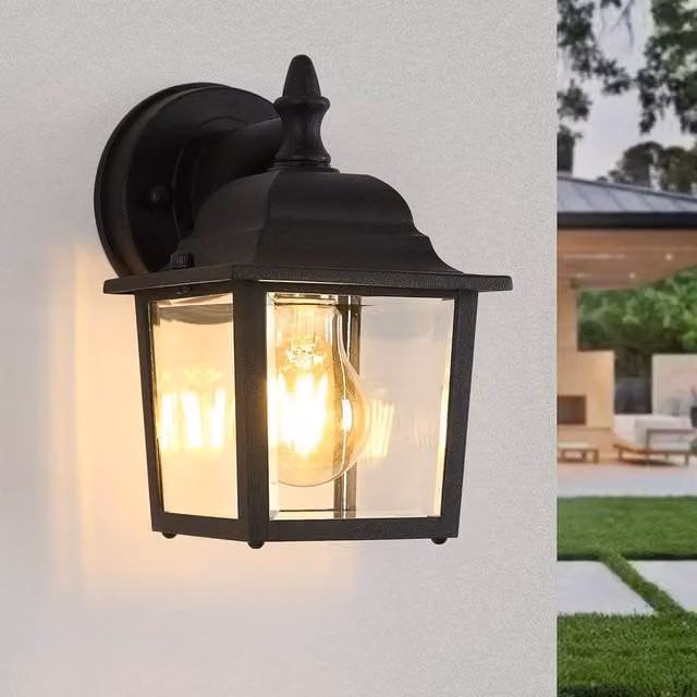 Goeco Vintage Outdoor Wall Lantern, Black IP54 Waterproof Aluminium and Glass Light with E27 Socket