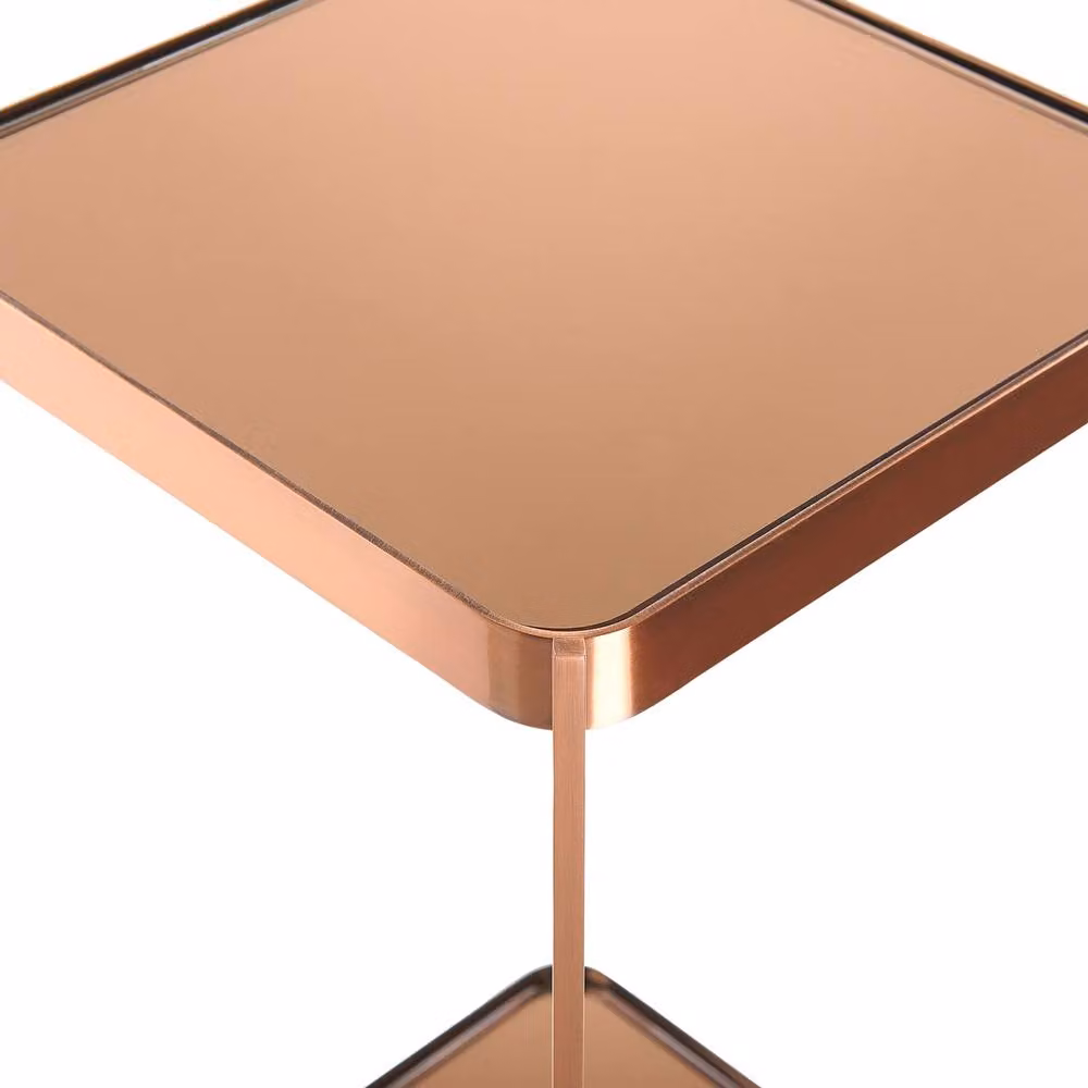 Wyld and Coco Copper Tempered Glass Side Table with Shelf W/D/H: 29 x 29 x 60 cm – 3