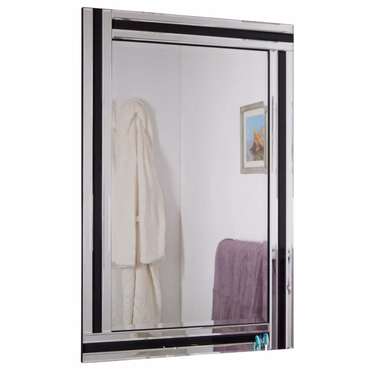 MirrorOutlet Dalton Black and Silver Bevelled Triple Edge Rectangular Wall Mirror W: 68 cm, H: 58 cm – 3