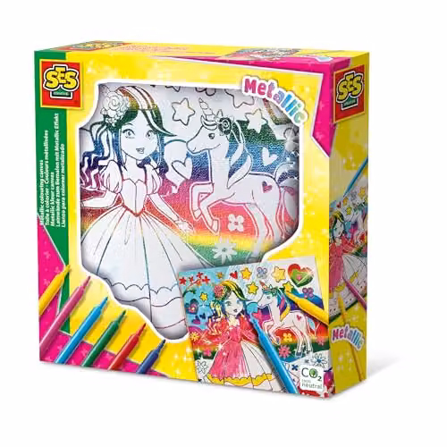 SES Creative Metallic Colouring Canvas Set with Felt-tip Pens, Multicolour