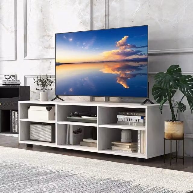 Costway Modern 6-Cubby TV Stand Console Table in White
