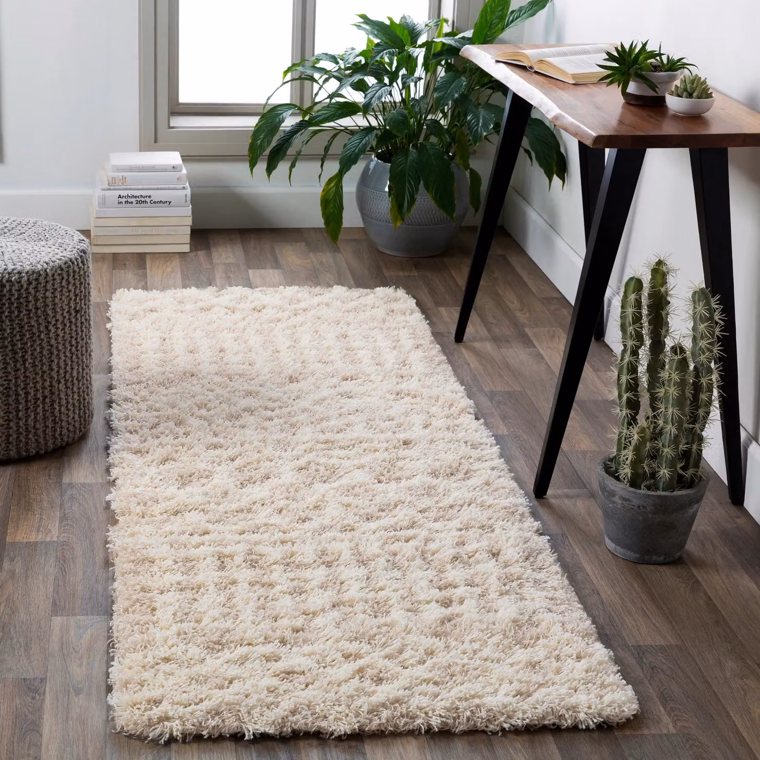 Livabliss Urban Shag Geometric Plush Rug in Beige, Blue, Pink and Grey, W: 60 cm, D: 90 cm – 3
