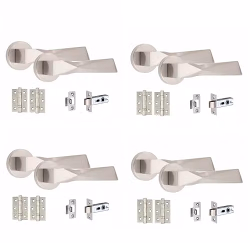 Golden Grace Chrome Door Handle, Latch and Hinge Set in Silver – 1