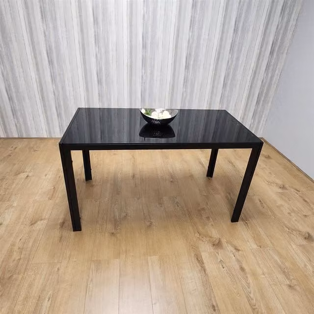 Kosy Koala Modern Rectangular Dining Table with Black Glossy Glass Top and Brown Metal Legs, W/D/H: 120 x 70 x 75 cm