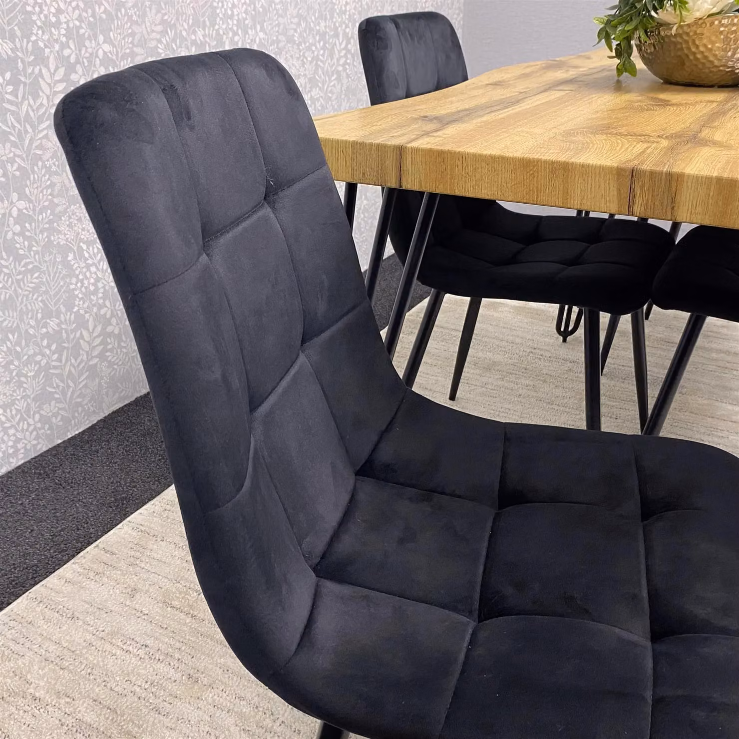 KOSY KOALA Dining Table and 6 Black Velvet Chairs Set, Brown Wood and Metal Rectangular Live Edge Table, W/D/H: 177 x 77 x 75 cm – 8