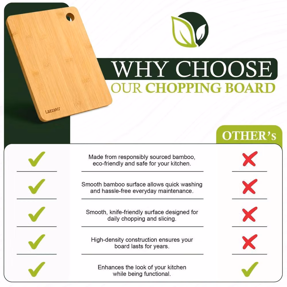 Grace Lazzaro Brown Bamboo Rectangular Chopping Board Set of 3 with Groove and Reversible Design – 7