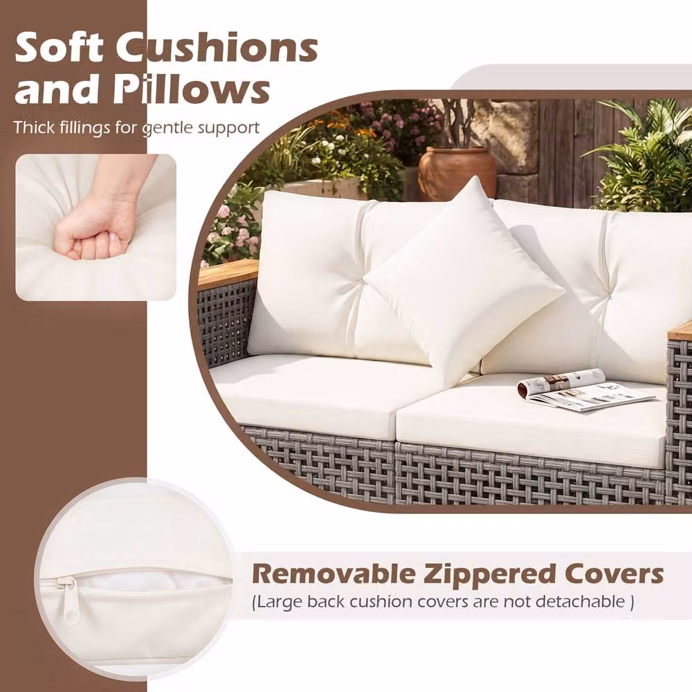 Costway 2-Piece L-Shape Patio Corner Sofa Set with Cushions in White – 8