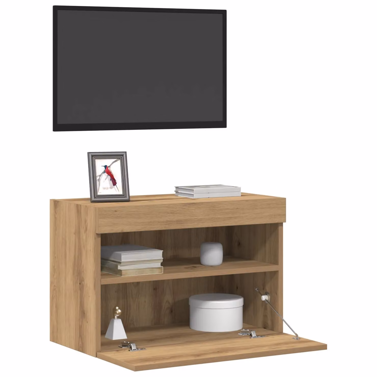 Berkfield Home Set of 2 Wall Mounted TV Cabinets with LED Lighting in Artisan Oak Brown, W/D/H: 60 x 30 x 40 cm – 3