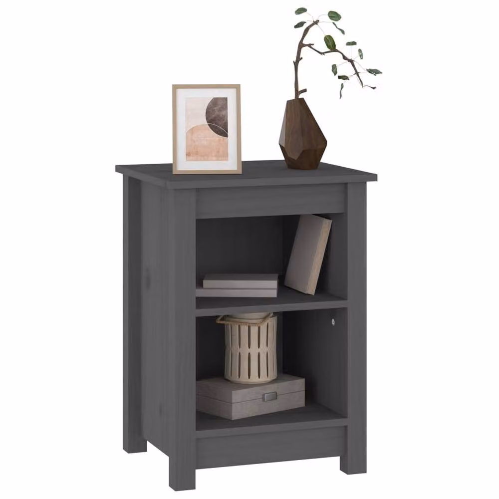 Berkfield Home Grey Solid Wood Pine Bedside Cabinet W/D/H: 40 x 35 x 55 cm – 4