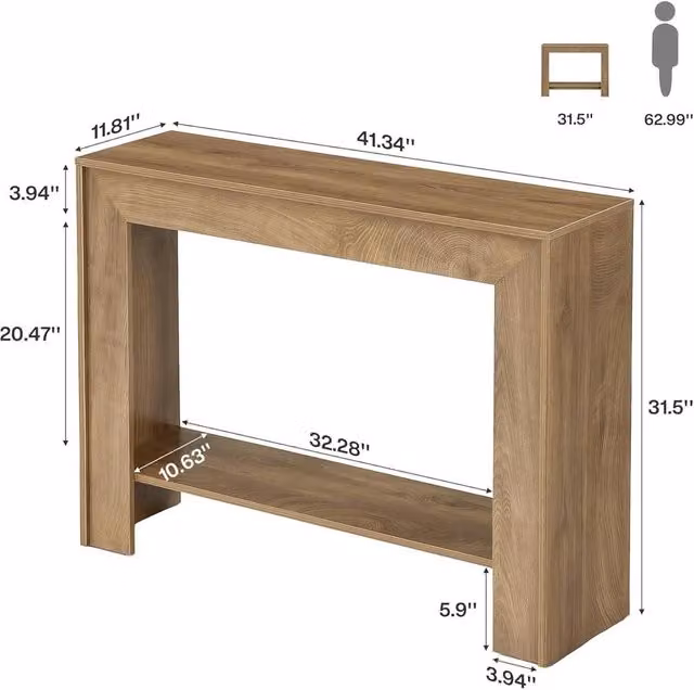 VOGREX Rustic Brown Farmhouse Console Table, Narrow Rectangular Entryway Table, W/D/H: 104.9 x 30 x 80 cm