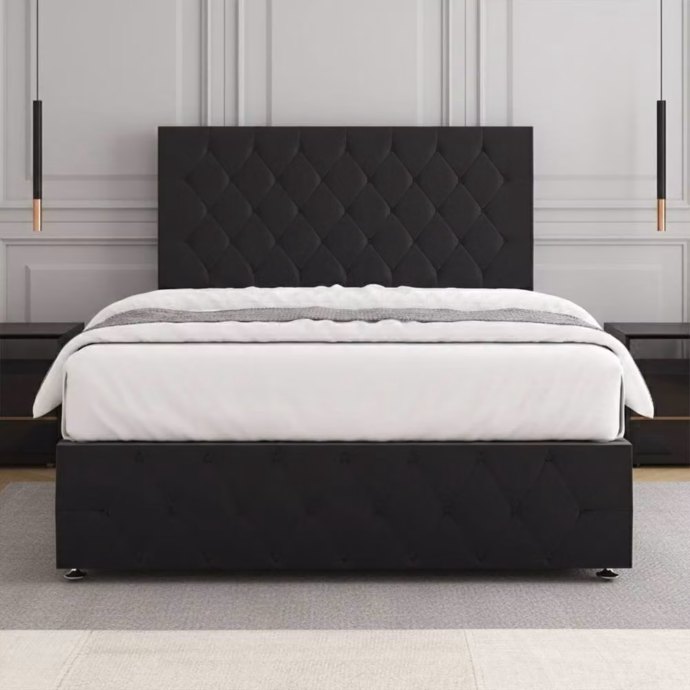 Regional Furnishings King Size Divan Bed with 24 inch Plush Velvet Headboard and Footboard in Black, W/D/H: 180 x 200 cm – 2