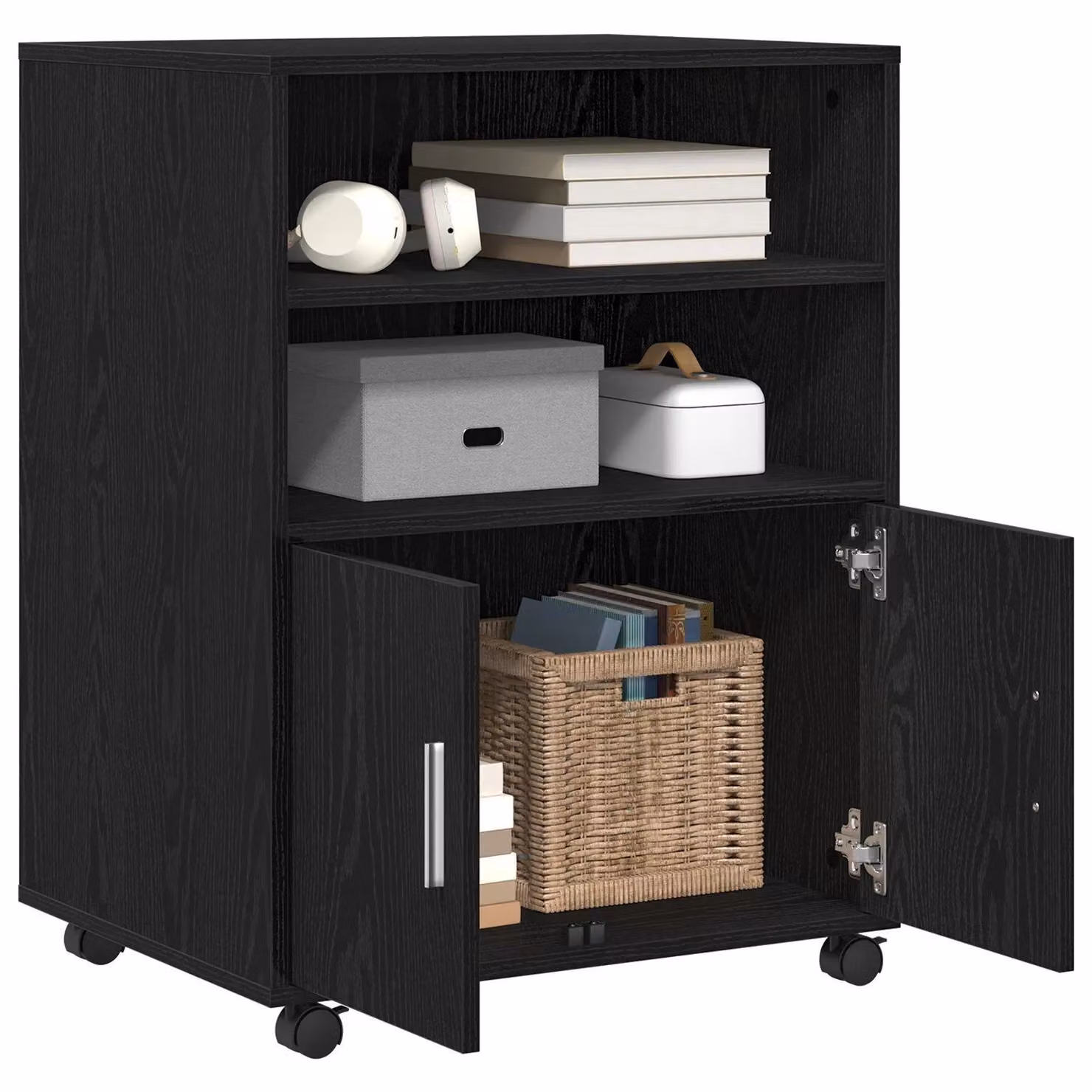 Berkfield Home Rolling Cabinet in Black Oak with Roll Shutter Doors, W/D/H: 60 x 48 x 81 cm – 3