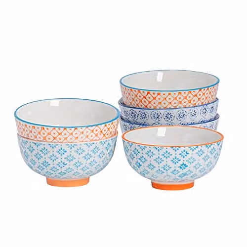 Nicola Spring Floral Patterned Stoneware Rice Bowls, Multicolour, Pack of 6 – 1