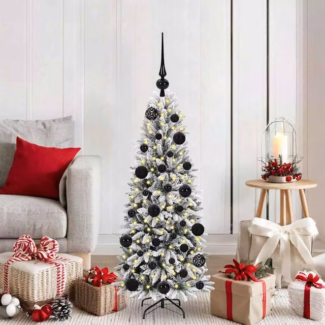 Berkfield Home Artificial Christmas Tree with 150 LEDs in Green and White, H x W x D: 120 x 53 x 53 cm