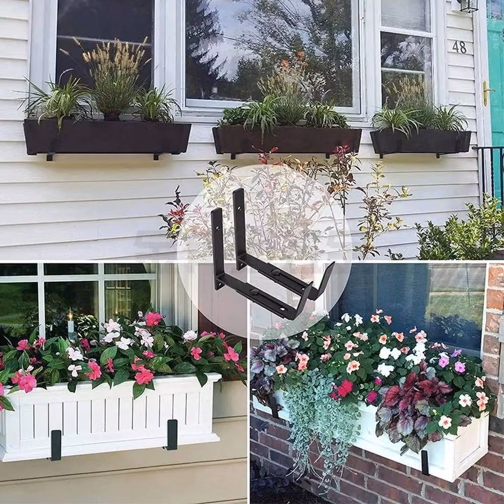 EONLION 4-Pack Adjustable Metal Window Planter Box Brackets in Black, Width: 100 cm – 3