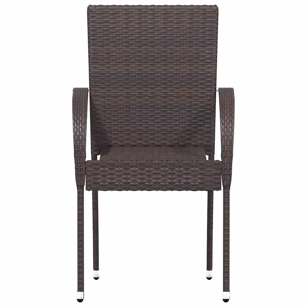Berkfield Home Stackable Outdoor Chairs, 2 Piece Set in Brown Poly Rattan with Powder Coated Steel Frame, W/D/H: 53.5 x 55.5 x 95 cm – 4