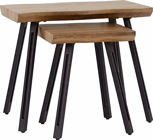 Seconique Quebec Wave Edge Nest of Tables in Brown and Black with Wood and Metal Finish